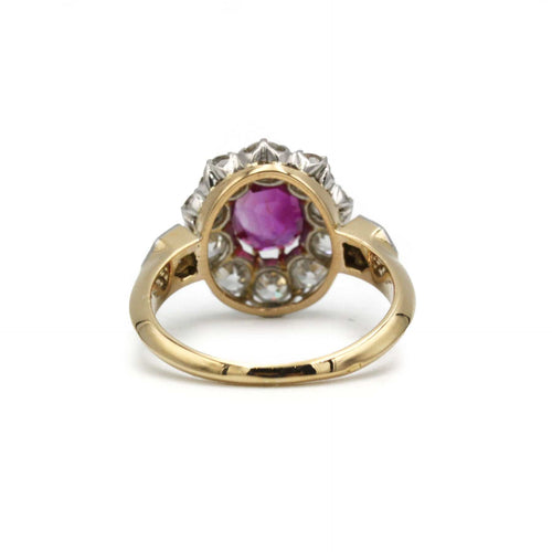 Bague 52 Bague marguerite ancienne Rubis birman non chauffé, or 750 et platine 58 Facettes 1322
