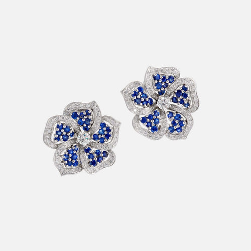 Boucles d'oreilles TIFFANY - Boucles d'oreilles fleurs en saphirs et diamants 58 Facettes