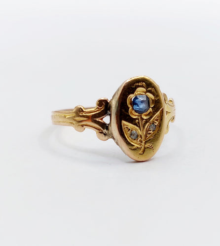 Bague 52.5 Bague art nouveau or rose fleur, saphir et diamants 58 Facettes A05529