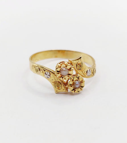 Bague 58.5 Bague toi et moi Art nouveau en or 18k avec perles et feuilles 58 Facettes A06424