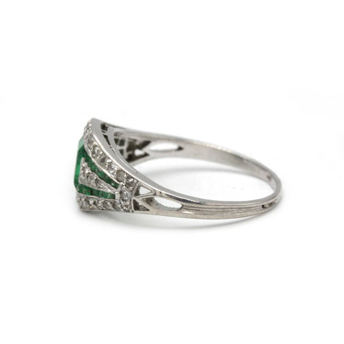 Bague 56 Bague art deco, émeraudes et diamants, Platine 58 Facettes 1153
