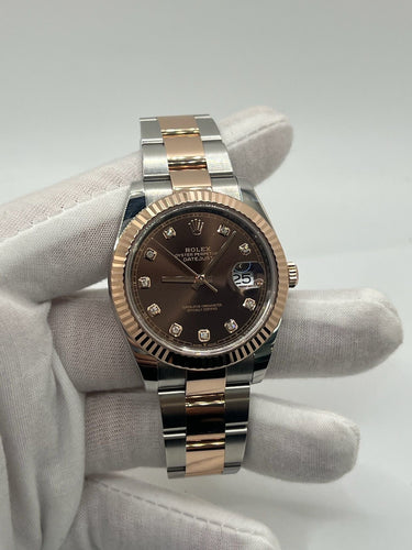 Montre Rolex Datejust 41 ou rose chocolat et diamants 58 Facettes