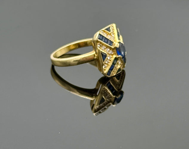 Bague 53 Bague vintage style Art Déco or jaune, saphirs et diamants 58 Facettes
