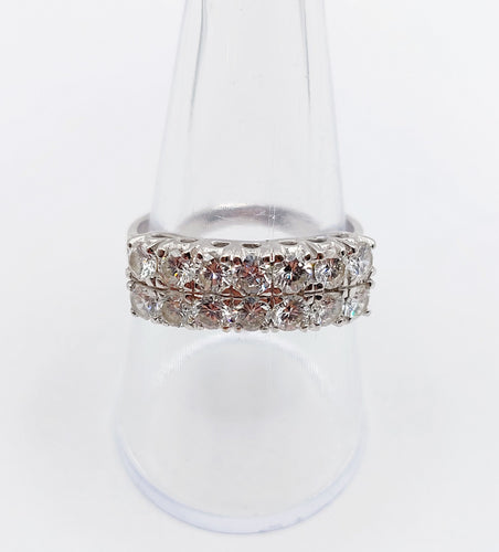 Bague 57.5 Bague jarretière vintage or blanc 18k et 1,40 carats de diamants en rivière 58 Facettes A06180