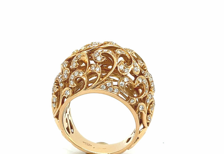 18 k gult guld ring med gulddetaljer Dentelle Diamanter 1,02 karat