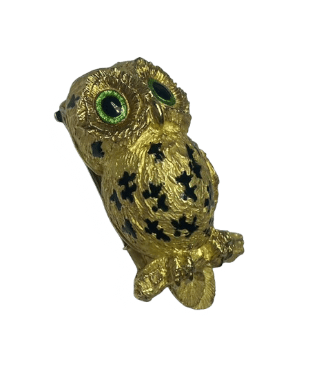 Broche HERMES PARIS - BROCHE VINTAGE HIBOU OR JAUNE EMAIL 58 Facettes 240464