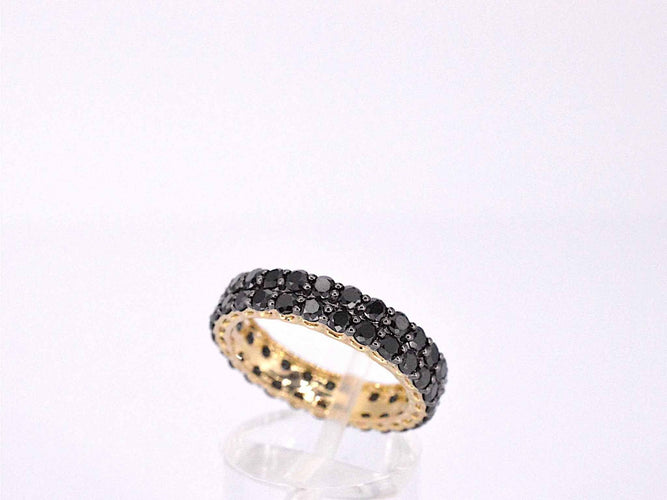 Bague 54 Bague d'éternité en or jaune avec diamants noirs 58 Facettes 2211