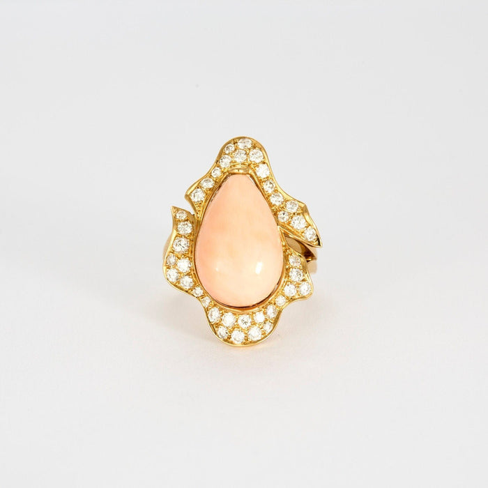 Bague 52 BULGARI - Bague or jaune corail entourage diamants 58 Facettes