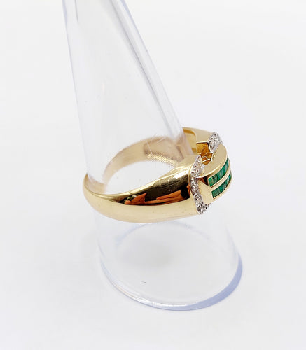 Bague 59 Bague tank style art deco or 18k émeraude calibrées et diamants taille brillants 58 Facettes A05364