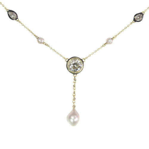Collier Collier exquis en or, diamants (5,28 ct) et perles, datant des années 1850 58 Facettes 21007-0051