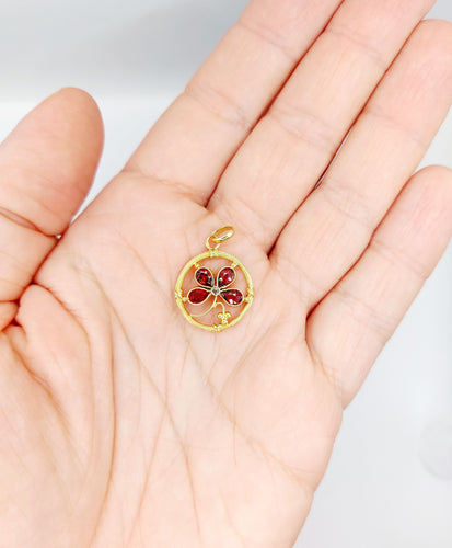 Ар нуво висулка с детелина от 18-каратово злато и розово шлифован диамант 