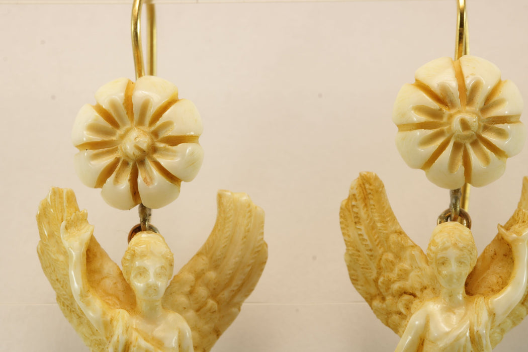 Antique ivory carved gold earrings