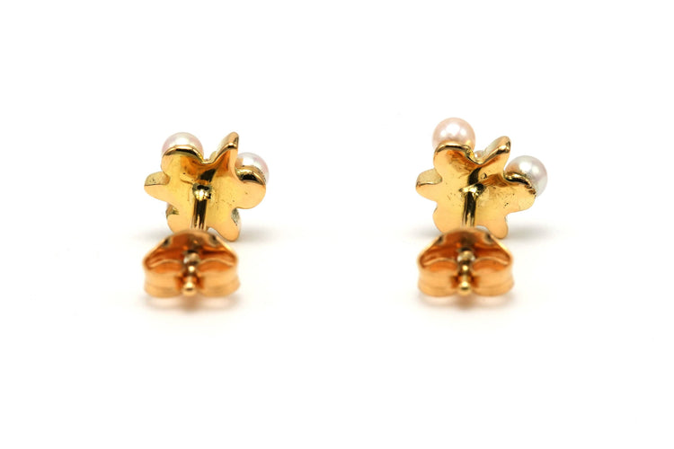Boucles d'oreilles Boucles d'oreilles contemporaines or jaune serties de perles et de diamants 58 Facettes B761