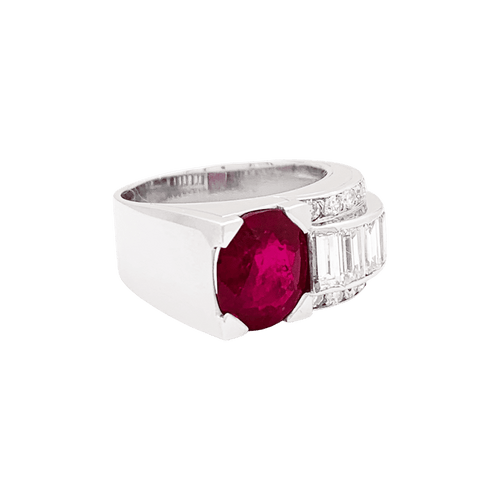 Bague 54 Bague tank platine, rubis et diamants. 58 Facettes 34687