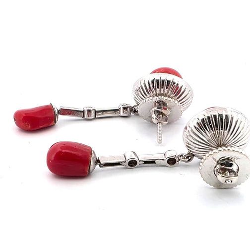 Boucles d'oreilles Superbes boucles d'oreilles en or blanc 18 carats avec corail et diamants 58 Facettes