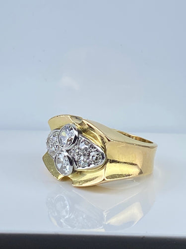 Bague 51 Bague Tank en or jaune 18 carats et platine sertie de diamants 58 Facettes AB665