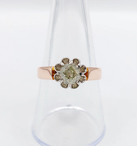 Sormus Solitaire ruusukultaa ja Platina, vanhan mallinen timantti 0,70 karaattia (noin 1900) 