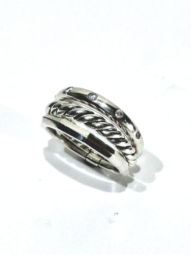 Bague 53 David Yurman - Bague articulée à trois anneaux en argent et diamants 58 Facettes
