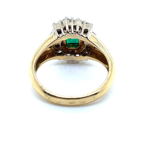 Bague 55 Bague Or Jaune, Émeraude avec Entourage Diamants 58 Facettes