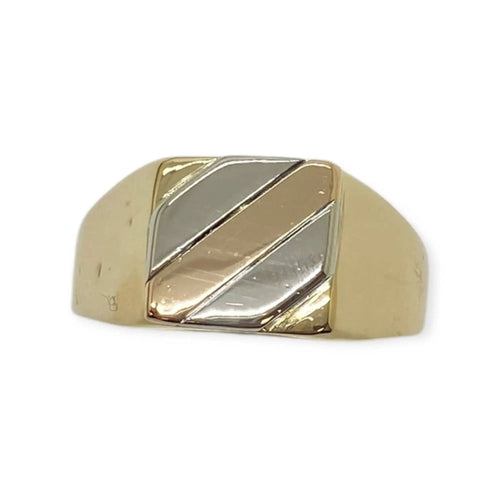 Bague 70 Chevalière trois ors en or jaune, blanc et rose 750 58 Facettes 330086886