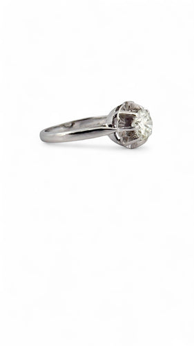Bague 50 Solitaire ancien en platine et diamant T50 ajustable 58 Facettes
