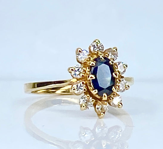 Bague 49 Bague marguerite en or jaune, saphir et diamants 58 Facettes AB655