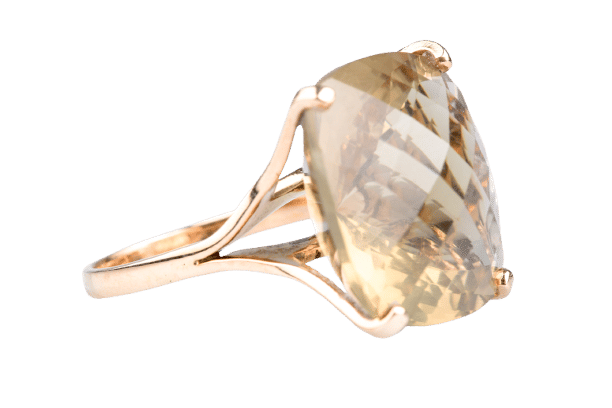 Sarı altından kokteyl yüzüğü – büyük yastık kesim sitrin 