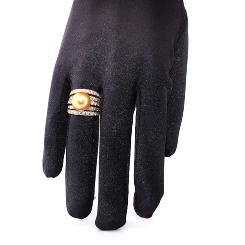 Bague 53 Bague vintage en or jaune avec perle et diamants 58 Facettes