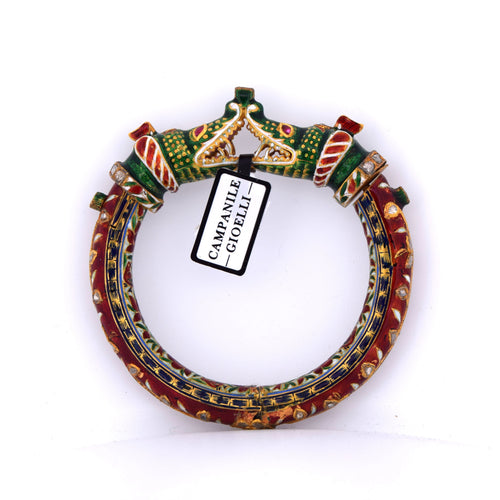 Bracelet Bracciale rigido Mughal - Bracelet en or jaune 12 k avec émail et diamants polki 58 Facettes