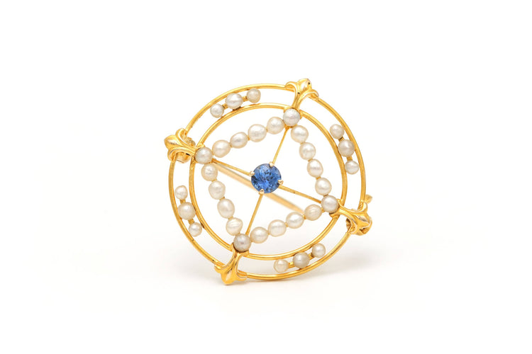 Broche Broche en or jaune sertie d'un saphir et de perles 58 Facettes 22301