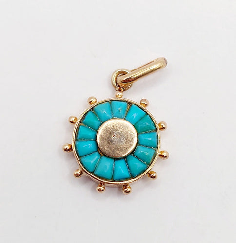 Pendentif Pendentif antique roue ornée de turquoise en or rose 18k (circa 1900) 58 Facettes A06368