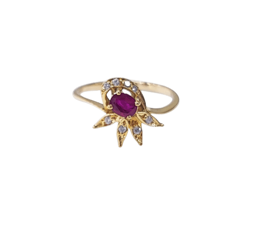 Bague 55 Bague or jaune, rubis et diamants 58 Facettes Bag.etincl.1801