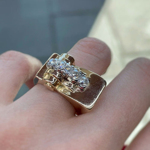 Bague 52 Bague Tank Or jaune, Platine & Diamants 58 Facettes 250105R