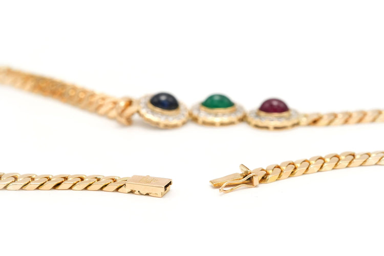 Collier Collier 1970 en or jaune serti d'un rubis, d'un saphir, d'une émeraude et de diamants (+-1.44ct) 58 Facettes B548