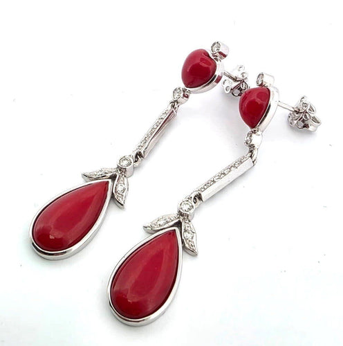 Boucles d'oreilles Boucles d'oreilles en or blanc avec corail et diamants, 1930 C 58 Facettes