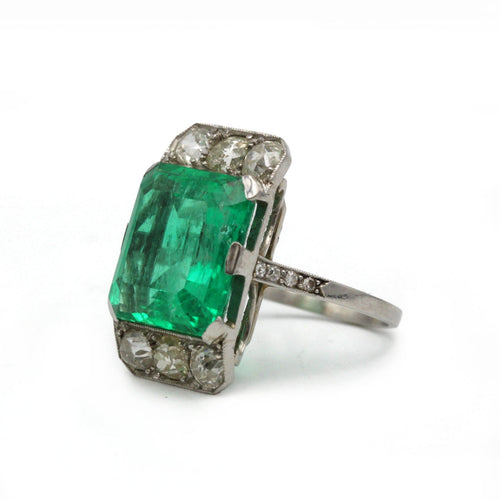 Bague 53 Bague art déco - émeraude colombienne 7.99 carat sur or et platine 58 Facettes 1204