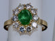 Bague 51.5 Bague fleur ovale en or jaune avec émeraude et diamants 58 Facettes BA 123