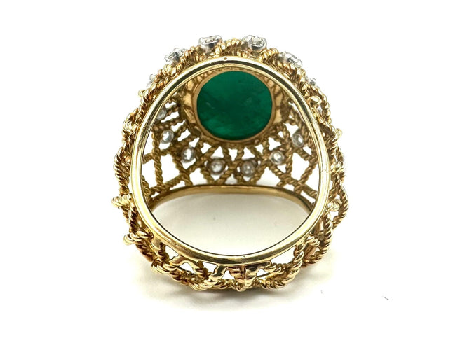 Bague 53 GÜBELIN. Bague vintage or. émeraude 10ct et diamants 58 Facettes