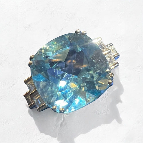 Bague 53 Bague Topaze Bleue 9.08 Ct Diamants 58 Facettes 7815 A