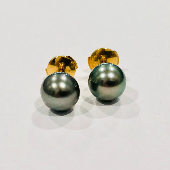Yellow gold Tahitian pearl button earrings