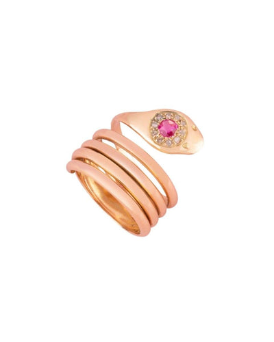 Bague 64-65 Bague ancienne serpent enroulé sertie de rubis et diamants en or rose 18k 58 Facettes
