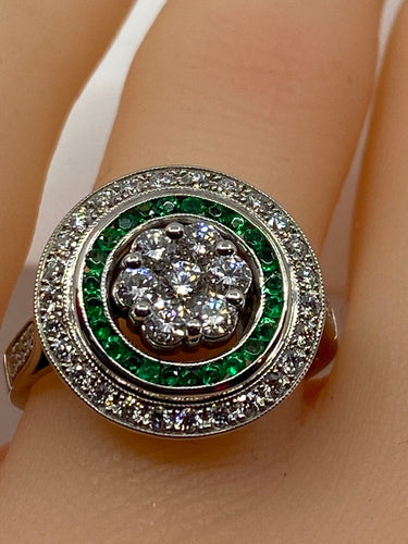 Bague 57 Bague style Art Déco Diamants Emeraudes 58 Facettes AB67