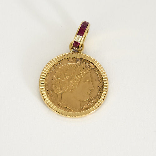 Pandantiv din aur galben piesă de 10Fr 