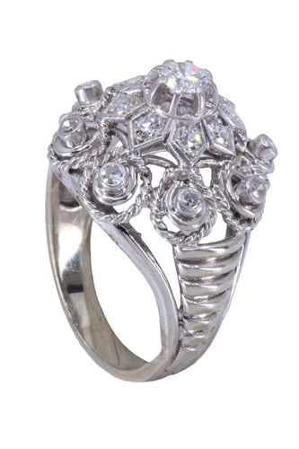 Bague 54 Bague fleur or blanc et diamants 58 Facettes 088891