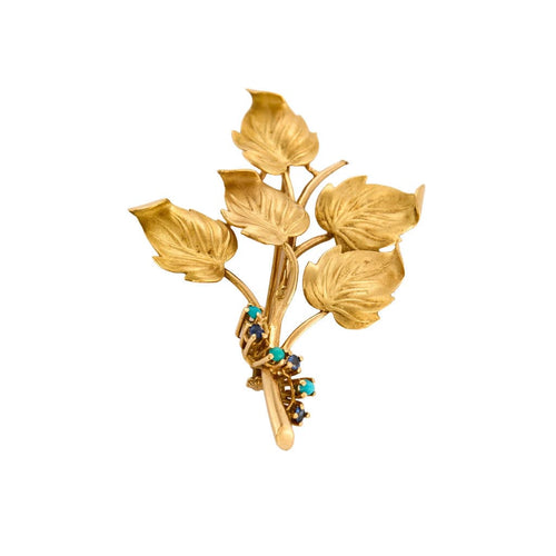 Broche Broche or jaune et turquoises et saphir 58 Facettes CHA5390