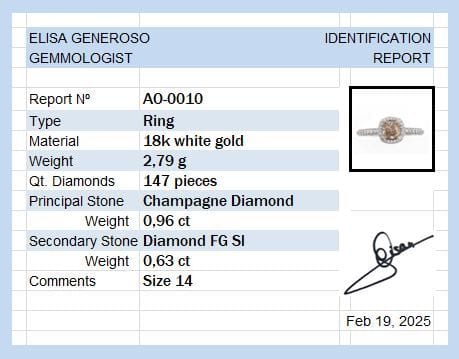 Bague 54 Bague en or avec diamant champagne + diamants blancs 58 Facettes AO-0010