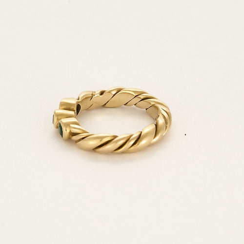 Bague 50 Bague en Or jaune tressé, saphir et émeraudes 58 Facettes BIA1201X4