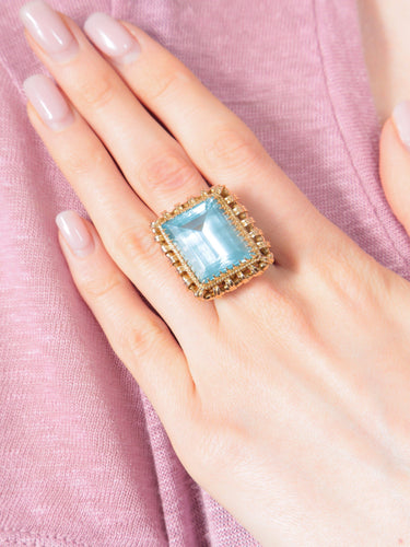 Bague Bague Ancienne Or Jaune Aigue-Marine 58 Facettes