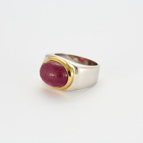 Bague or jaune et blanc tourmaline rose 58 Facettes LP985