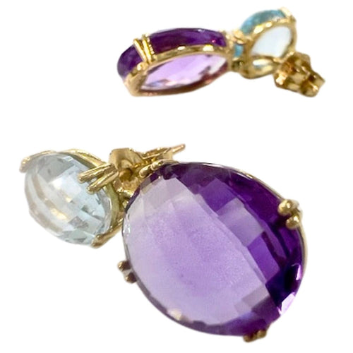 Boucles d'oreilles Boucles d'oreilles en or 18 carats avec améthystes et aigue-marine (marque Tous) 58 Facettes Q124B